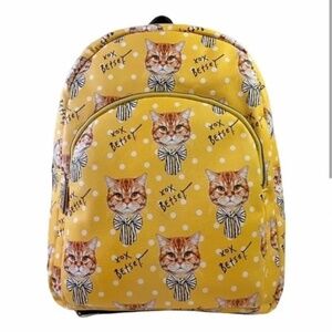Betsey Johnson Cat Print Backpack Orange Tabby Mustard Yellow NWOT